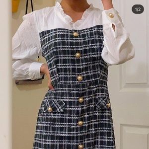 Ruffle neck Plaid combo dress